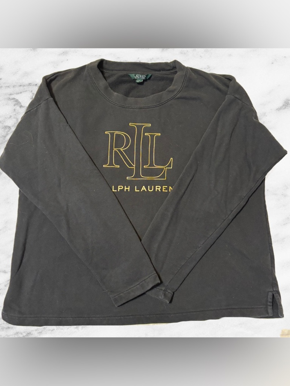 Ralph Lauren Black Sweatshirt with Gold RL Monogram